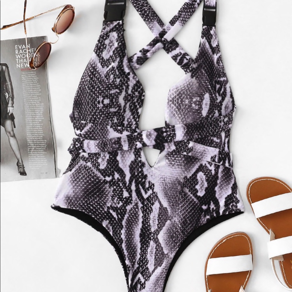 Shein Criss-Cross Snakeskin One-piece
